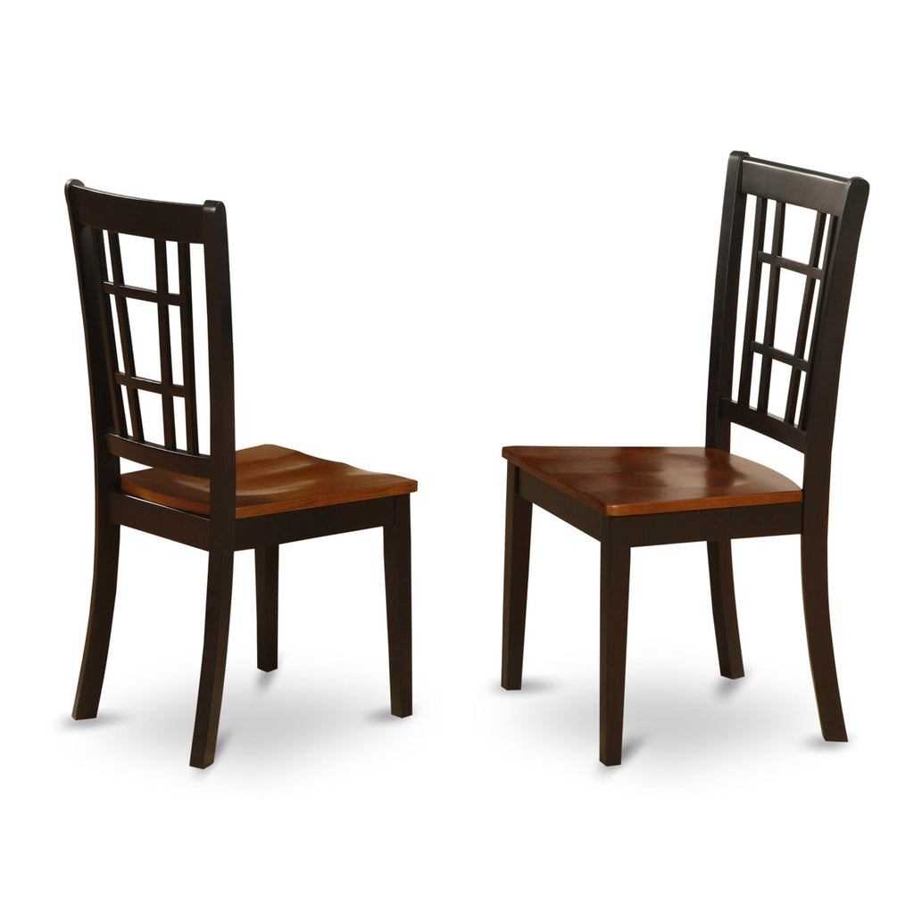 Stylish Back Wooden Dining Chair Set of 2, Black & Cherry - NIC-BJU-K