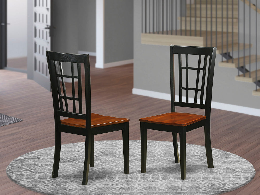 Stylish Back Wooden Dining Chair Set of 2, Black & Cherry - NIC-BJU-K