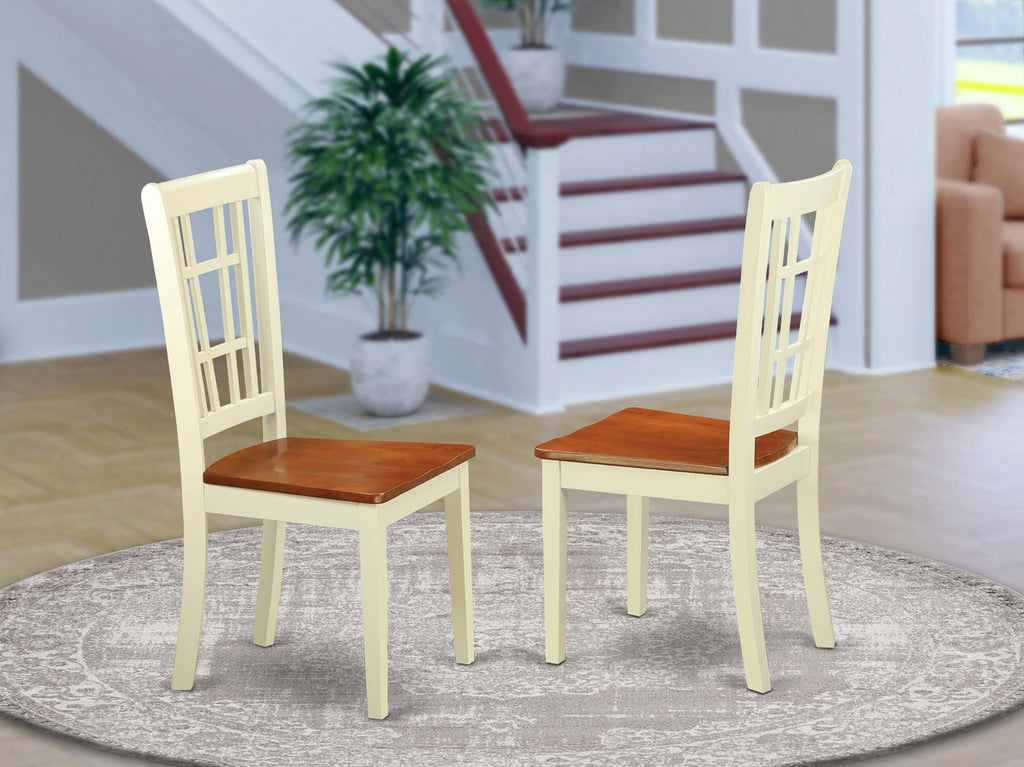 Stylish Dining Chairs Set, Wood Seat with Unique Design, Colorful Buttermilk Cherry Finish - Reference NIC-WY8-3