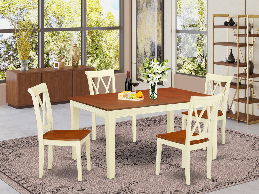 NICL5-31D-3 Dining Set 5 Piece Table with Butterfly Leaf and 4 Wooden Chairs in Buttermilk & Cherry