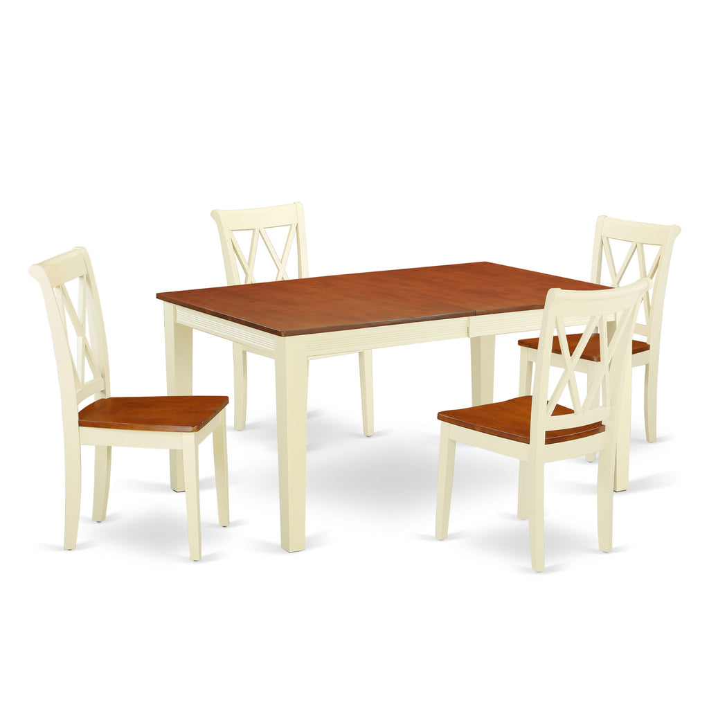 NICL5-31D-3 Dining Set 5 Piece Table with Butterfly Leaf and 4 Wooden Chairs in Buttermilk & Cherry