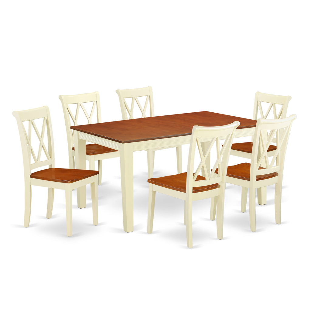 Dining Room Elegance NICL7-U4W-T 7-Piece Set with Butterfly Leaf Table and Chairs, Buttermilk and Cherry
