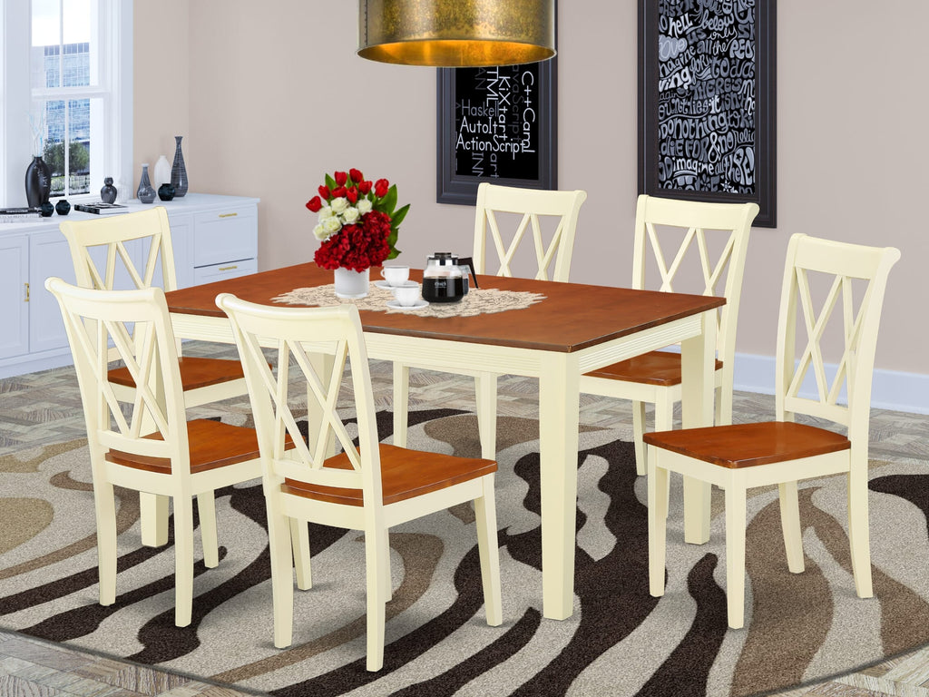 Dining Room Elegance NICL7-U4W-T 7-Piece Set with Butterfly Leaf Table and Chairs, Buttermilk and Cherry