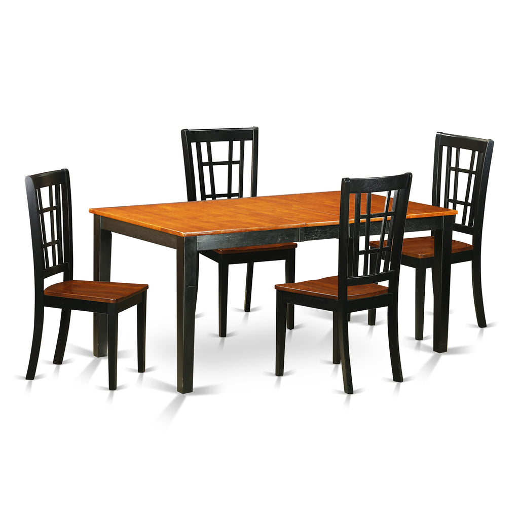 NICO5-JKR-Y Dining Set 5-Piece Collection with Extendable Table & Chairs for Four, Elegant Cherry and Black Finish, 36x66