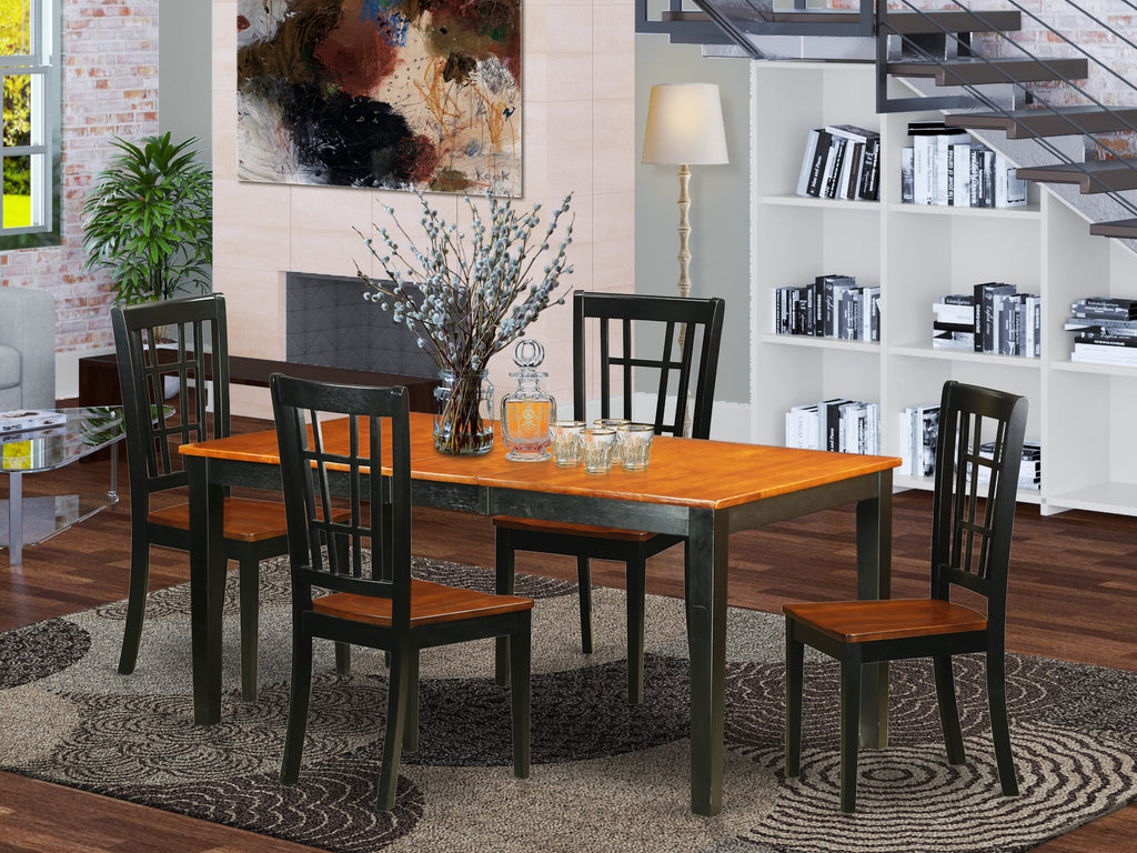 NICO5-JKR-Y Dining Set 5-Piece Collection with Extendable Table & Chairs for Four, Elegant Cherry and Black Finish, 36x66