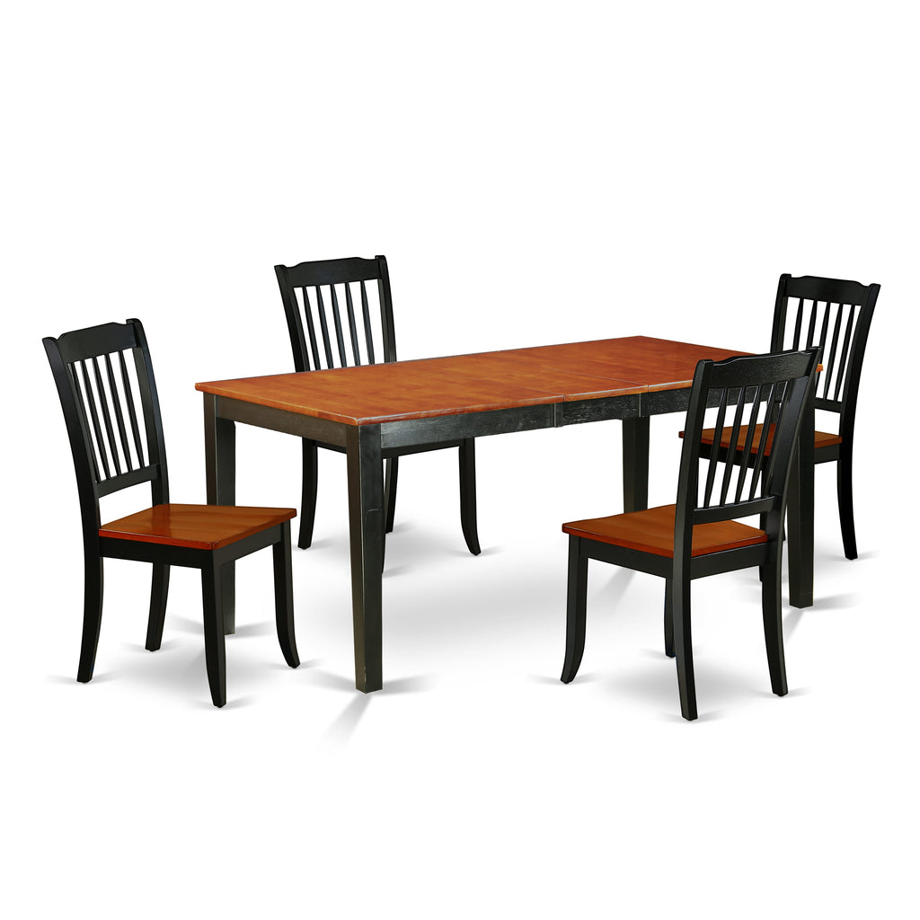 NIDA5-W0J-Y 5-Piece Rectangular Dining Set, expandible Table 36x66 In, with 4 Black and Cherry Seats, for Kitchen