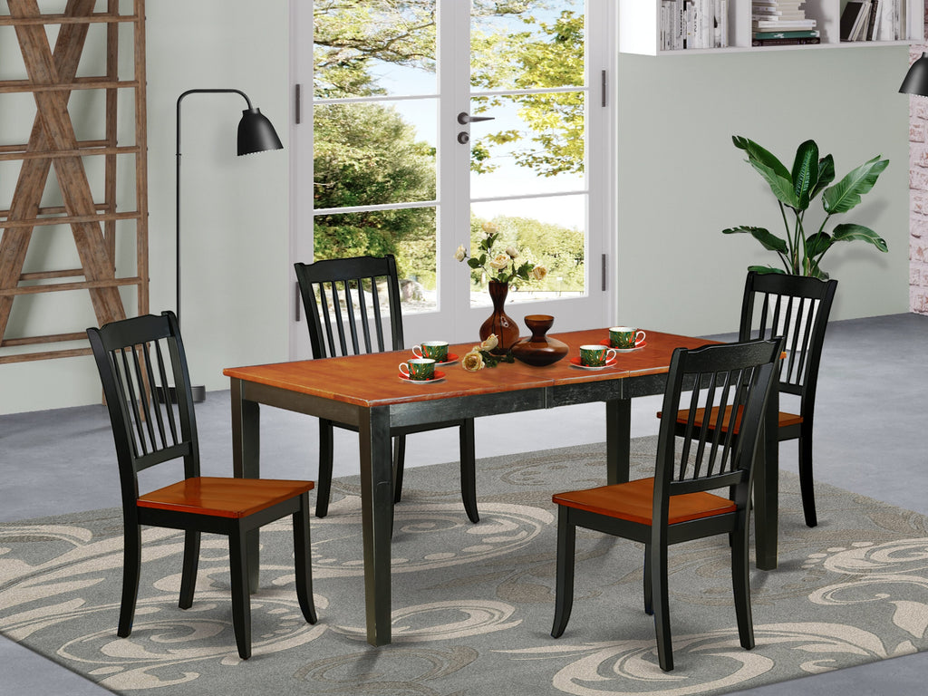NIDA5-W0J-Y 5-Piece Rectangular Dining Set, expandible Table 36x66 In, with 4 Black and Cherry Seats, for Kitchen