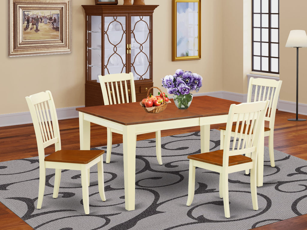 NIDA5-06E-B Dining Room Set with Expandable Butterfly Table and Wooden Chairs, Buttermilk & Cherry, 5 Pieces