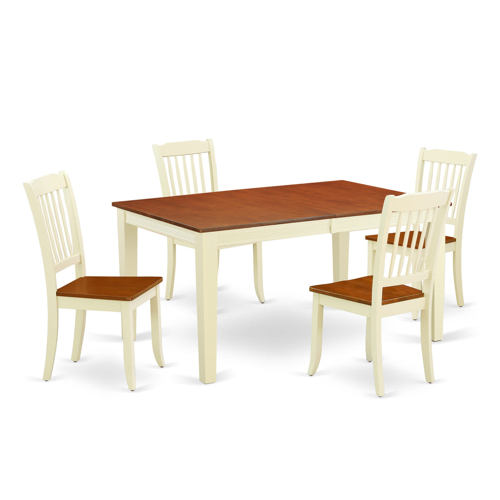 NIDA5-06E-B Dining Room Set with Expandable Butterfly Table and Wooden Chairs, Buttermilk & Cherry, 5 Pieces