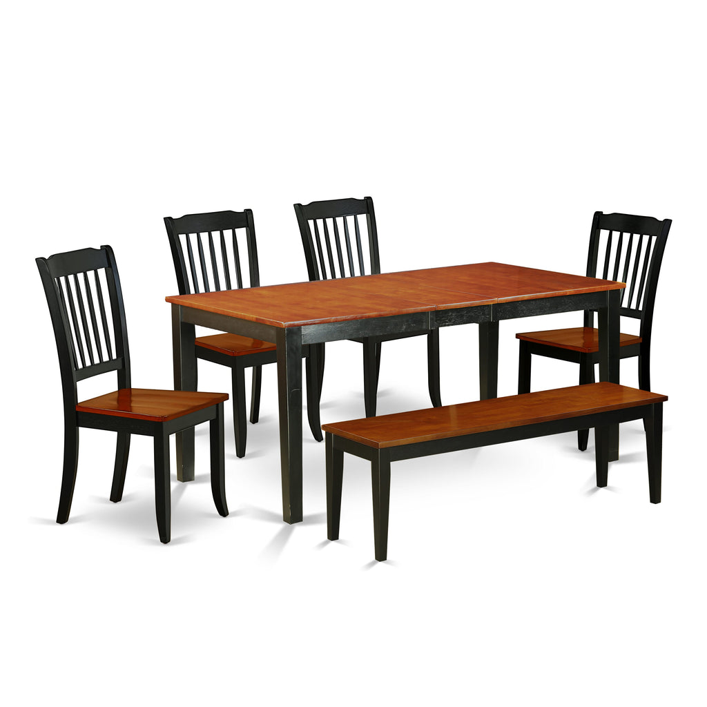 NIDA6-J1I-0 Kitchen Ensemble Rectangular Dining Table with Butterfly Extension, Chairs & Bench Set in Black Cherry Finish, 6 pcs