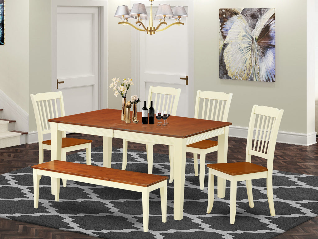 Dining Delight NIDA6-IDS-C 6 pc Set Expandable Table & Seating for 6, w/ Bench in Buttermilk & Cherry