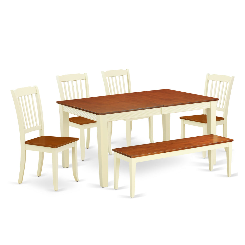Dining Delight NIDA6-IDS-C 6 pc Set Expandable Table & Seating for 6, w/ Bench in Buttermilk & Cherry