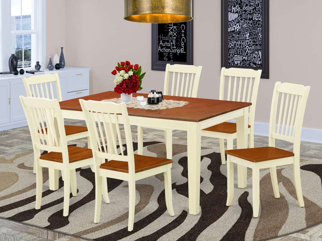 NIDA7-F0C-J 7-Piece Rectangle Dining Set with Butterfly Leaf Drop Table & 6 Chairs in Buttermilk Cherry Tone