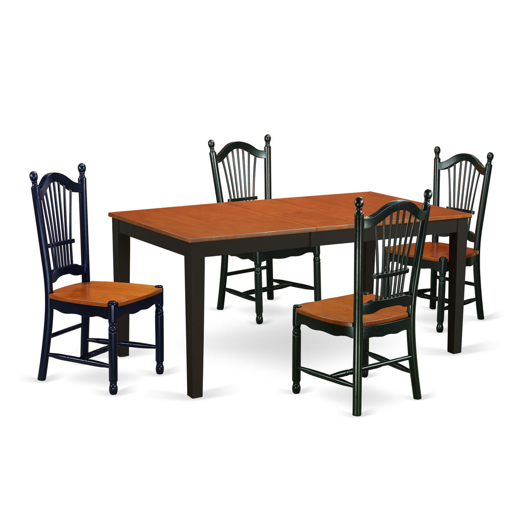 NIDO5-MCU-Z Rectangular Dining Ensemble with Extended Leaf and Four Chairs, 36x66 Inch Duo-Tone Finish
