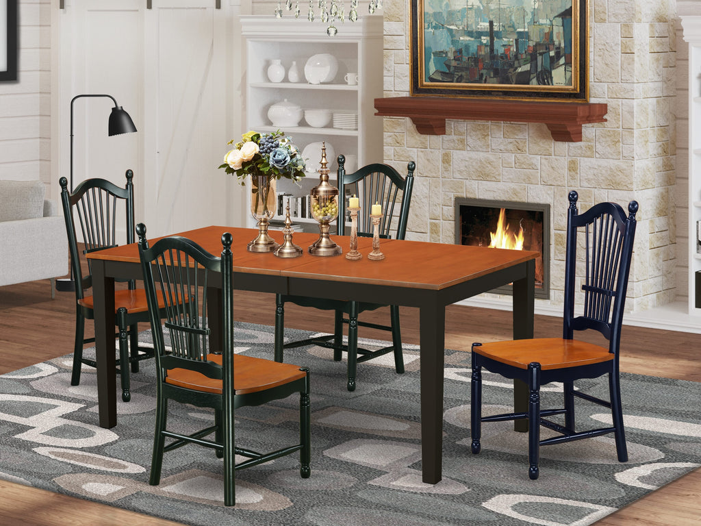 NIDO5-MCU-Z Rectangular Dining Ensemble with Extended Leaf and Four Chairs, 36x66 Inch Duo-Tone Finish