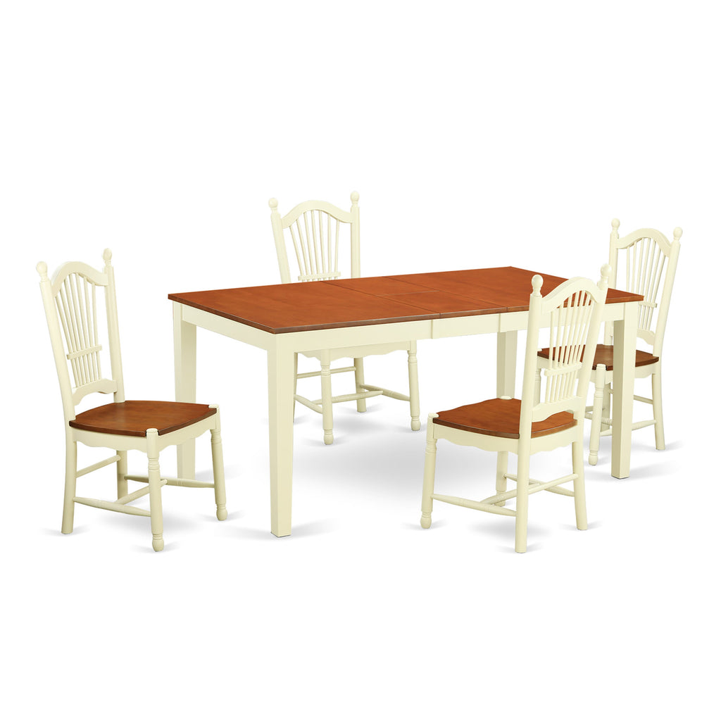 NIDO5-NBA-D Inviting 5-Piece Set with Extension Dining Table & 4 Chairs in Cheerful Tones for Cozy Meals