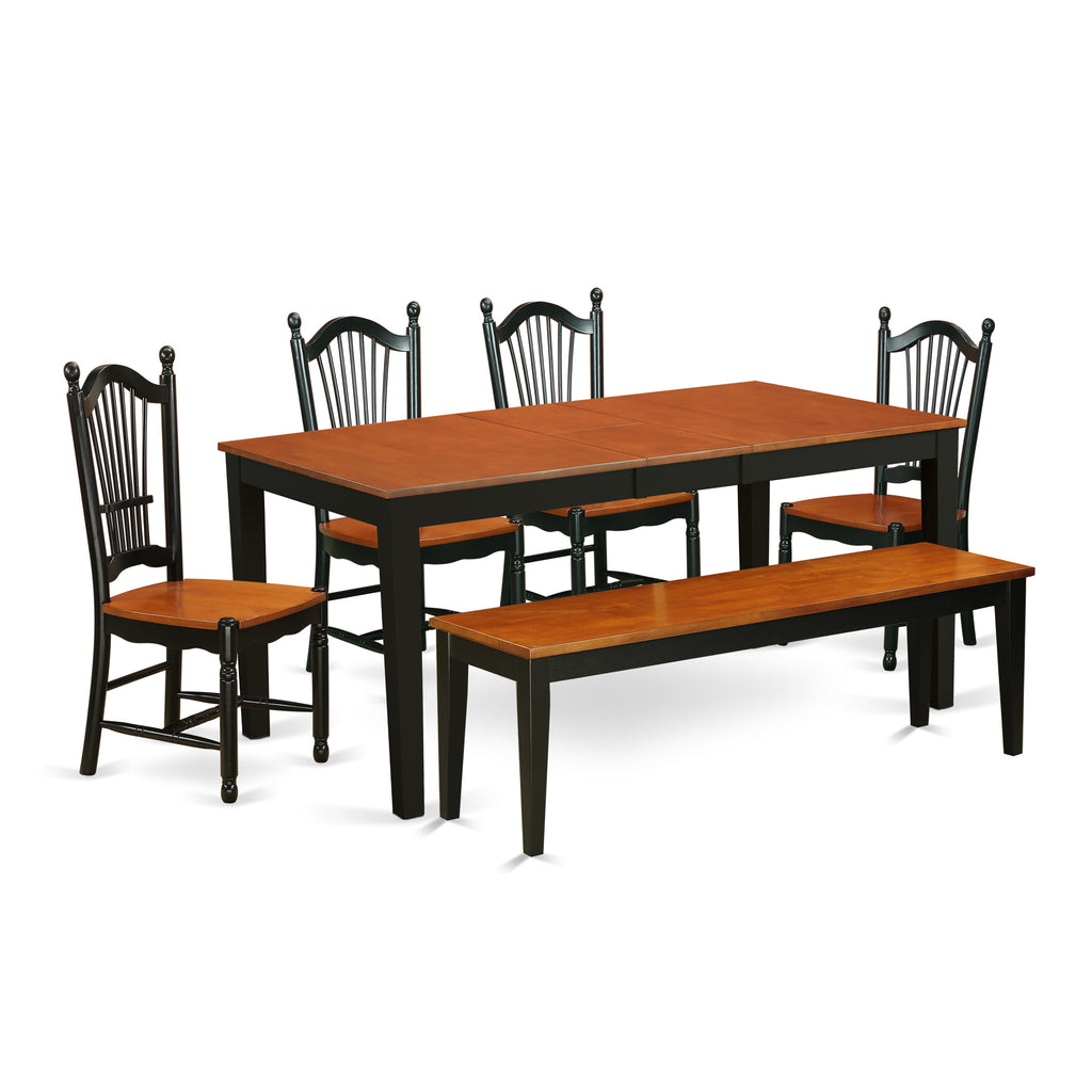6-Piece Dining Set NIDO6-KSO-L with Expandable Table, Chairs, and Bench in Black & Cherry