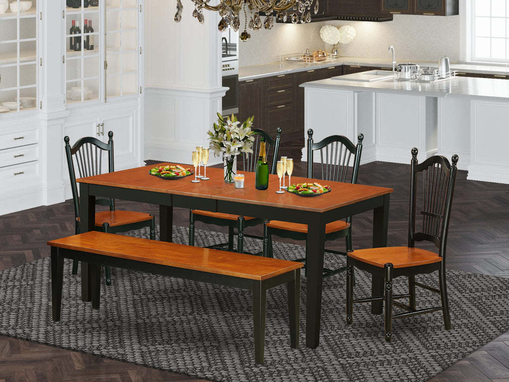 6-Piece Dining Set NIDO6-KSO-L with Expandable Table, Chairs, and Bench in Black & Cherry