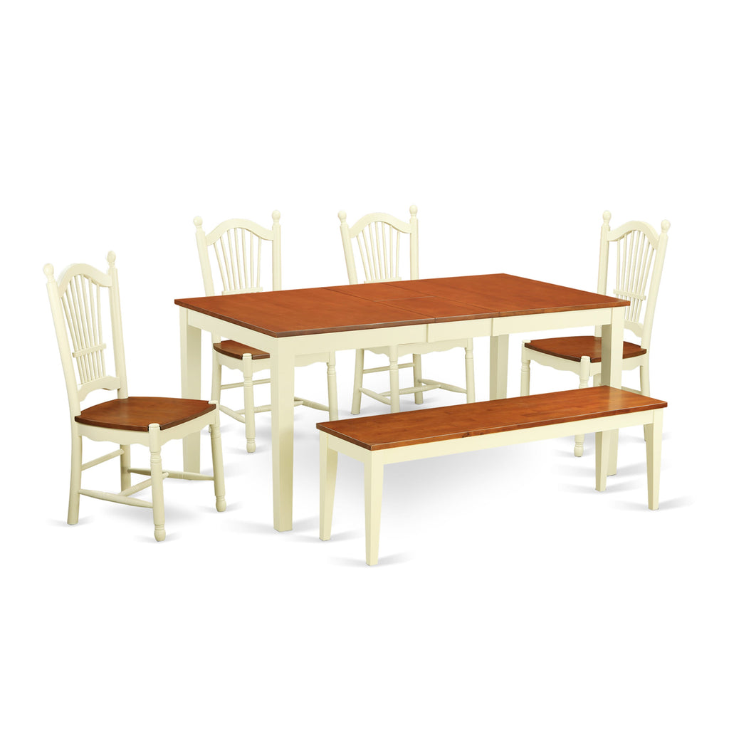 NIDO6-8PA-F Premium Dining Ensemble with Butterfly Extendable Table, Chair Set, Bench in Cream Cherry Finish