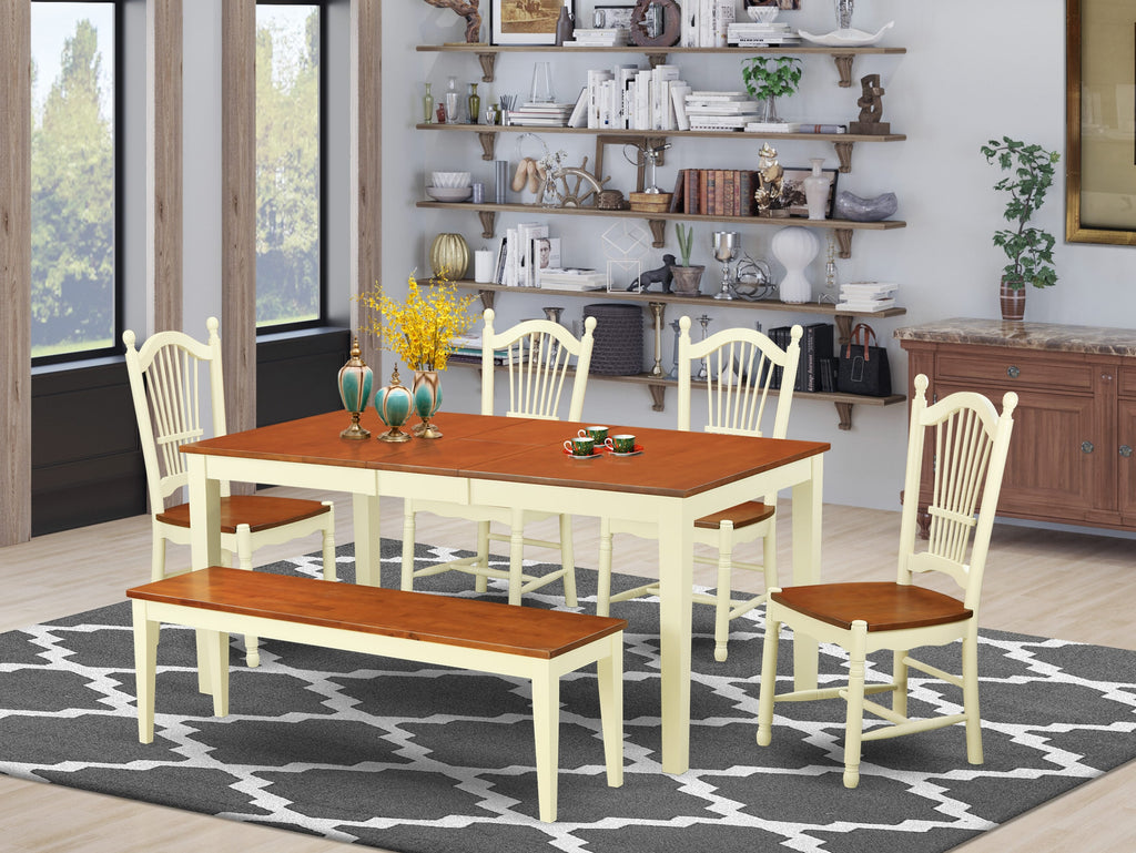 NIDO6-8PA-F Premium Dining Ensemble with Butterfly Extendable Table, Chair Set, Bench in Cream Cherry Finish