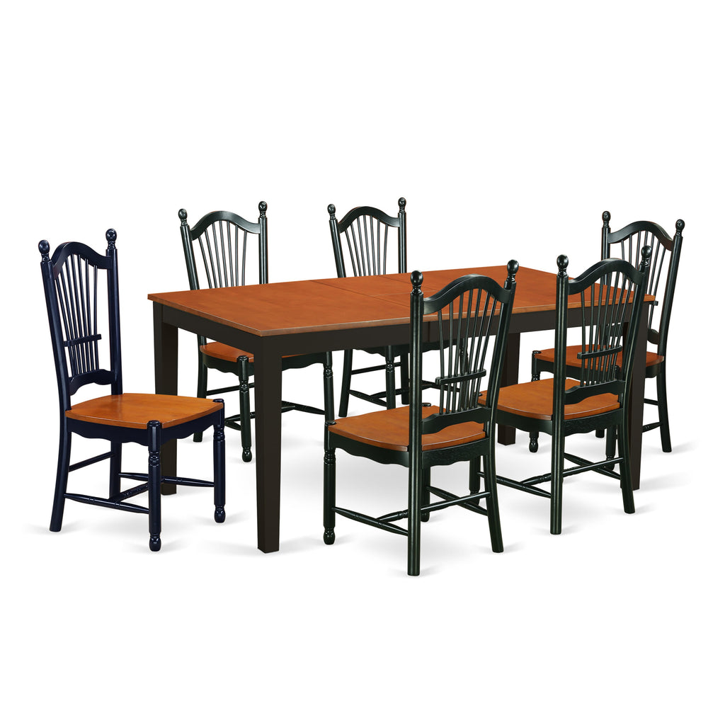 NIDO7-L1N-4 Elegant 7-Piece Dining Ensemble Featuring a Rectangle Table and 6 Chairs in Black & Cherry Finishes