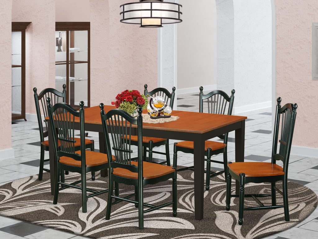 NIDO7-L1N-4 Elegant 7-Piece Dining Ensemble Featuring a Rectangle Table and 6 Chairs in Black & Cherry Finishes