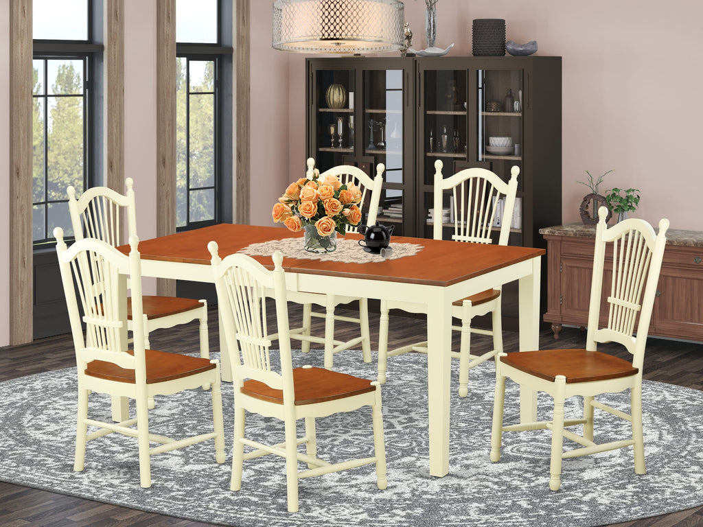 NIDO7-H3B-1 Elegant 7-Piece Dining Ensemble Featuring Rectangular Table & 6 Chairs, Buttermilk Cherry Finish