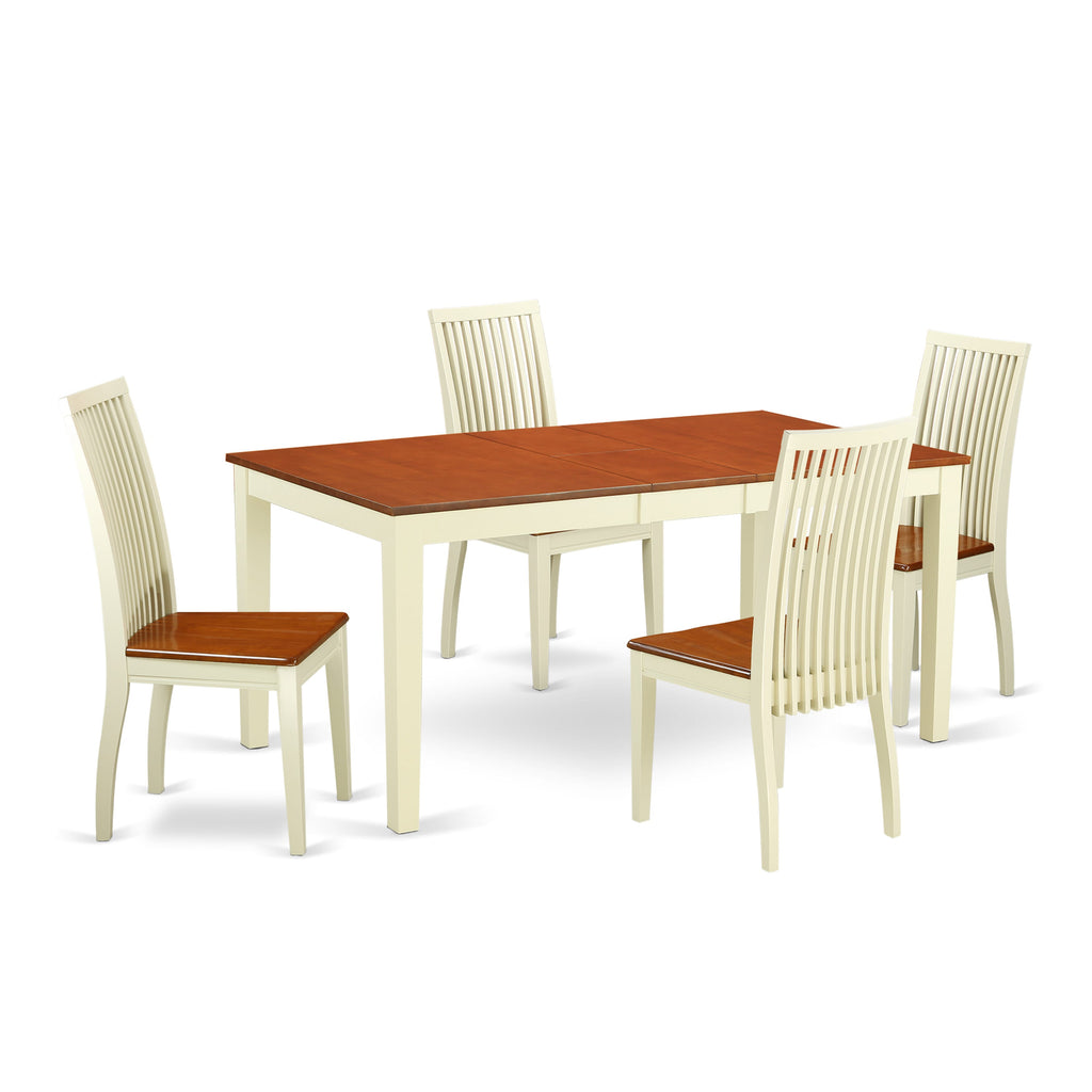 NIIP5-EWO-N 5-Piece Table & Chair Set with Butterfly Leaf in Buttermilk & Cherry - 36x66 in.