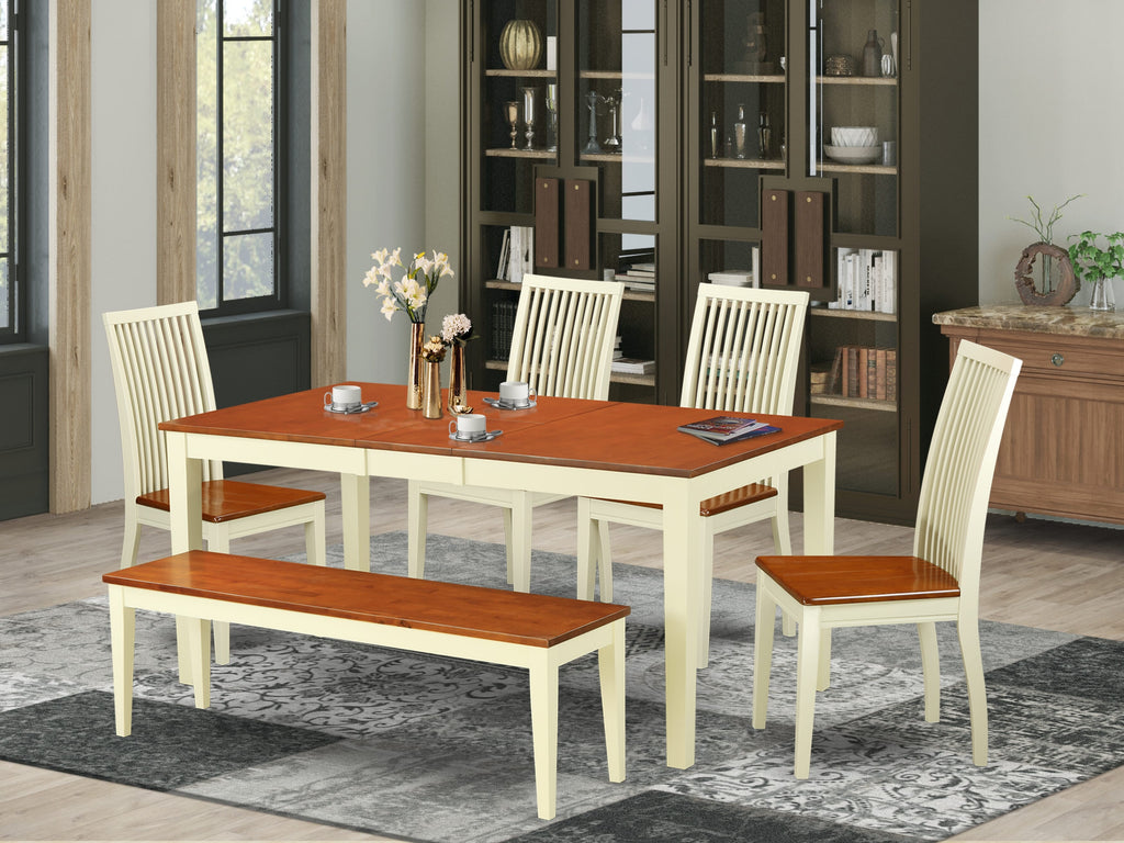 NIIP6-BO3-A 6 Piece Buttermilk Cherry Dining Set with Rectangle Butterfly Table, Seats & Bench for Dining