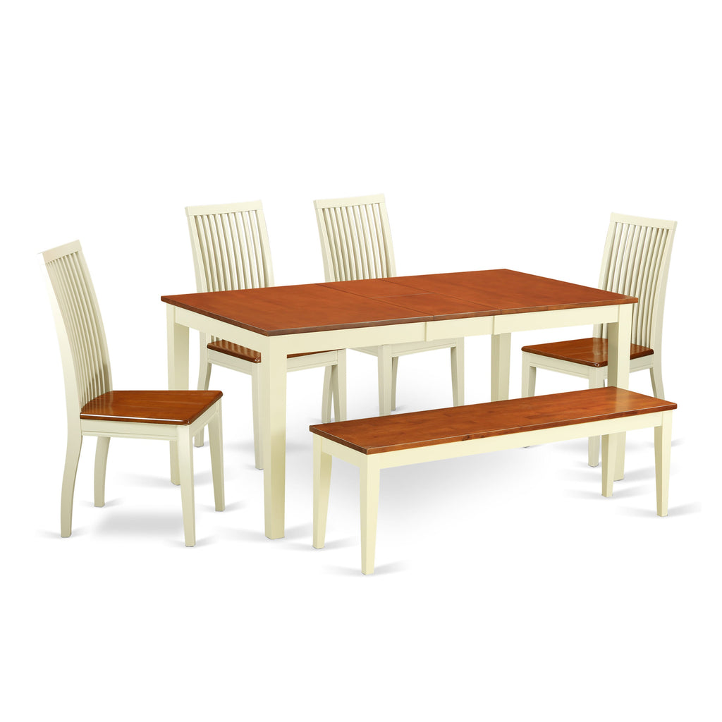 NIIP6-BO3-A 6 Piece Buttermilk Cherry Dining Set with Rectangle Butterfly Table, Seats & Bench for Dining