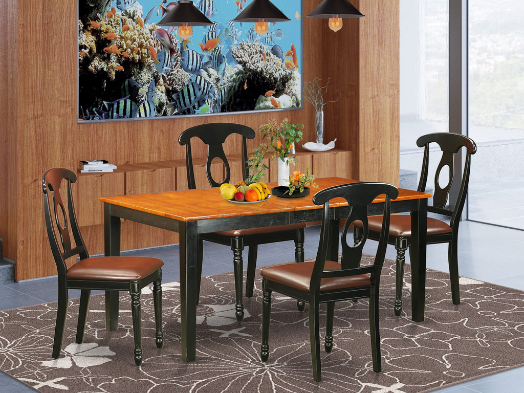NIKE5-PV4-J1 5-Piece Dining Set with Expanding Table and Faux Leather Seats - Black & Cherry Design