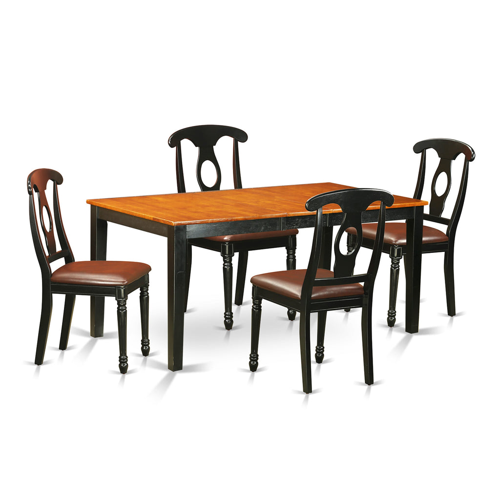 NIKE5-PV4-J1 5-Piece Dining Set with Expanding Table and Faux Leather Seats - Black & Cherry Design