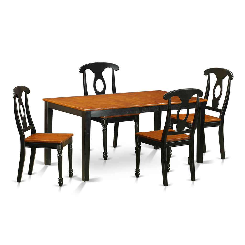 NIKE5-TGW-9 5-Piece Kitchen Set Expanding Table with Leaf & 4 Dining Seats, Elegant Black & Cherry Finish
