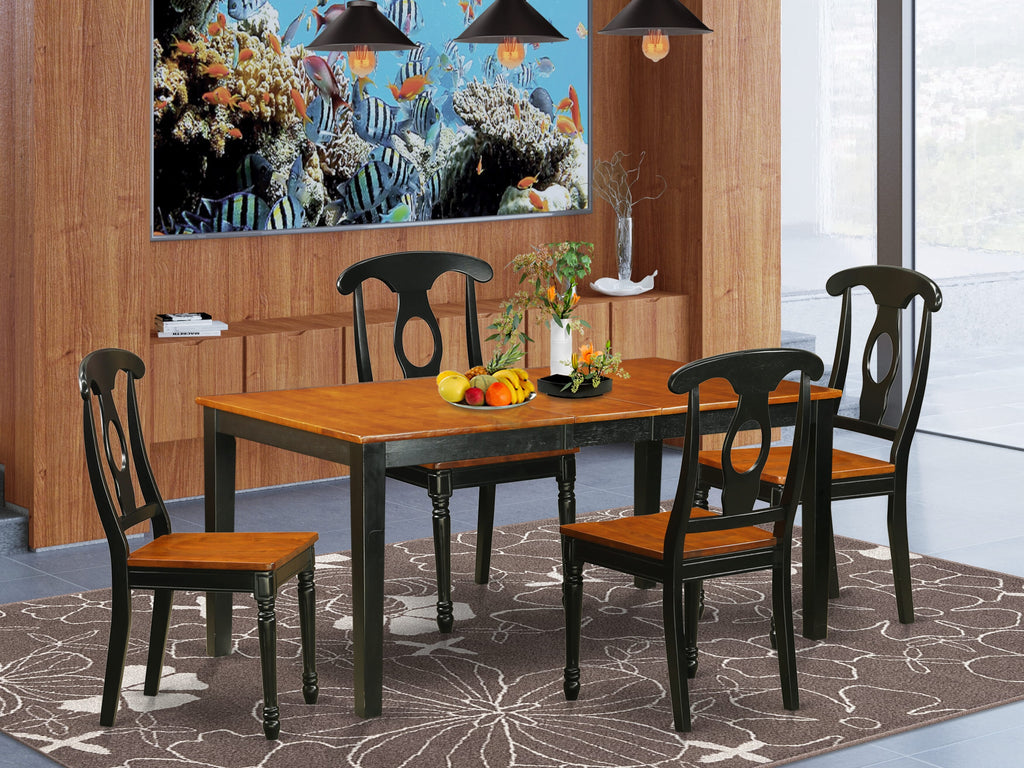 NIKE5-TGW-9 5-Piece Kitchen Set Expanding Table with Leaf & 4 Dining Seats, Elegant Black & Cherry Finish