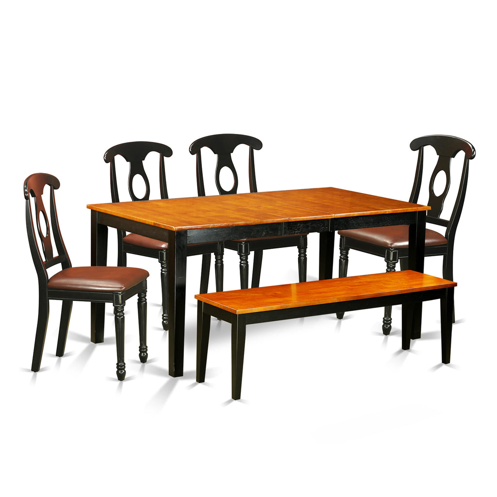 NIKE6-693-AC 6-Piece Dining Ensemble Extendable Rectangular Table, Leather Seats & Bench, Black/Cherry