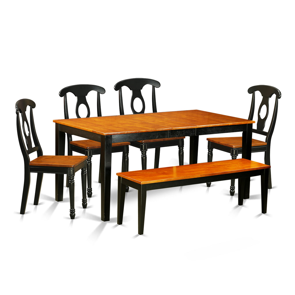 NIKE6-F8Q-Q Contemporary 6-Piece Dining Set with Expansive Wooden Table, Seating, & Leaf Insert, Black & Cherry Finish