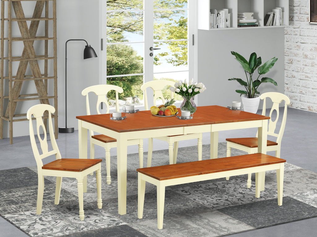 NIKE6-HGK-W 6-Piece Dining Set with Adjustable Butterfly Leaf Table, Buttermilk Cherry Finish
