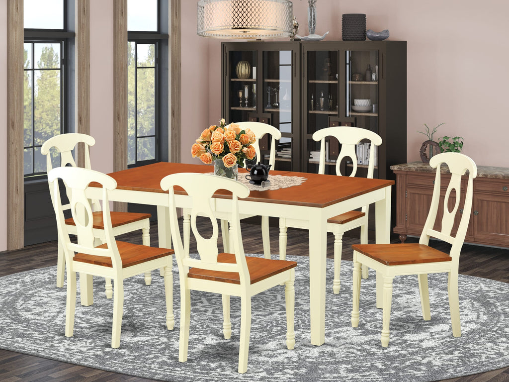 NIKE7-W2T-2 7-Piece Dining Ensemble Featuring Rectangular Table with Butterfly Insert & 6 Chairs, Buttermilk-Cherry Blend, for Trendy Spaces