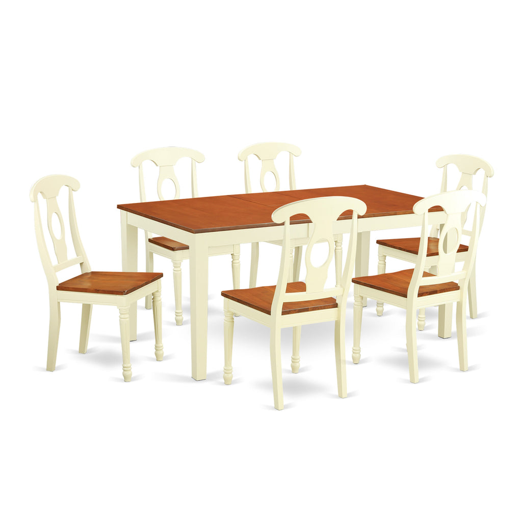 NIKE7-W2T-2 7-Piece Dining Ensemble Featuring Rectangular Table with Butterfly Insert & 6 Chairs, Buttermilk-Cherry Blend, for Trendy Spaces