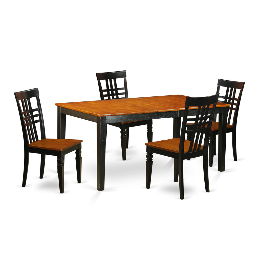 NILG5-8NT-Y Stylish 5-Piece Dining Ensemble with Extendable Table & Chairs in Sophisticated Black & Cherry Finish