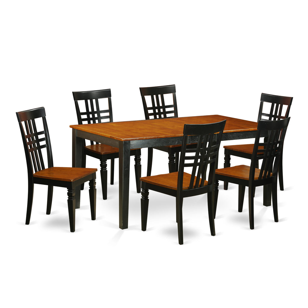 NILG7-BWO-5 Stylish 7-Piece Dining Ensemble with Extensible Table & 6 Cozy Wooden Chairs, Black & Cherry Finish