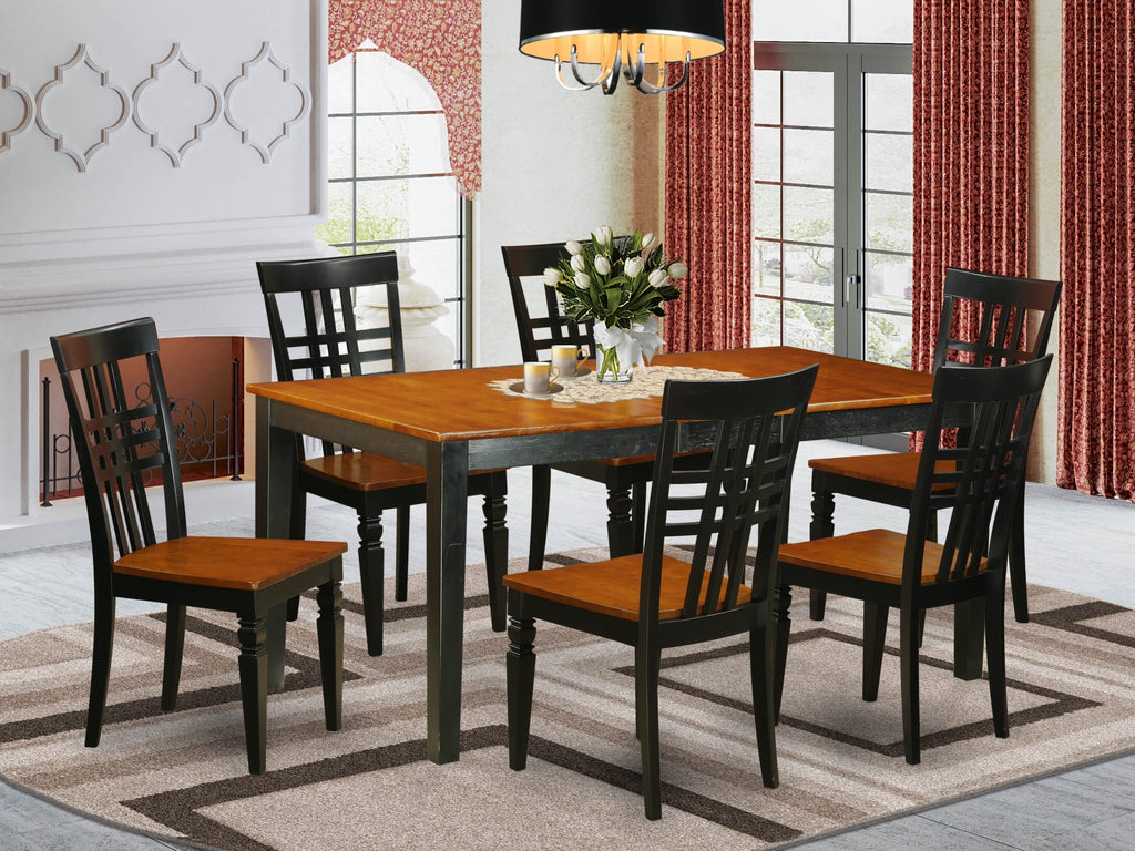 NILG7-BWO-5 Stylish 7-Piece Dining Ensemble with Extensible Table & 6 Cozy Wooden Chairs, Black & Cherry Finish