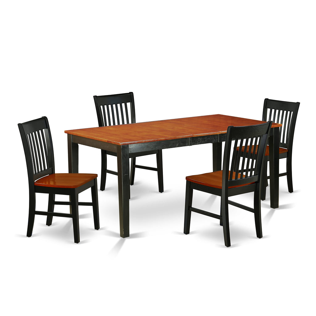 NINO5-F3C-R 5 Piece Dining Ensemble with Expanding Table & 4 Chairs, Black & Cherry Wood Finish, 36x66
