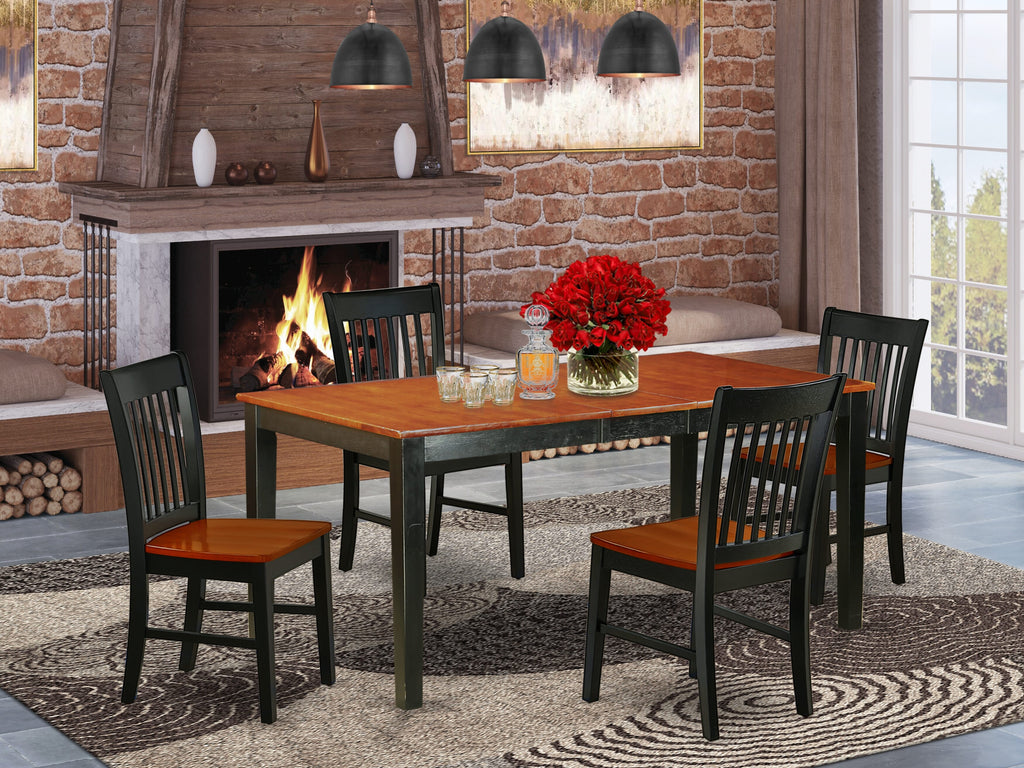 NINO5-F3C-R 5 Piece Dining Ensemble with Expanding Table & 4 Chairs, Black & Cherry Wood Finish, 36x66