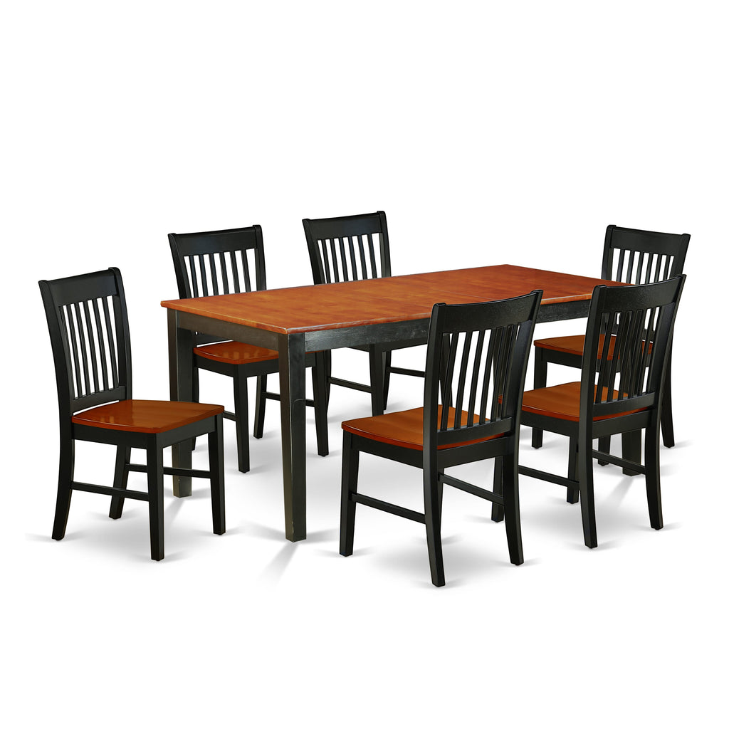 NINO7-V72-P Elegant 7-Piece Dining Set with Rectangular Table Featuring a Butterfly Leaf and Six Chairs, 36x66, Black & Cherry