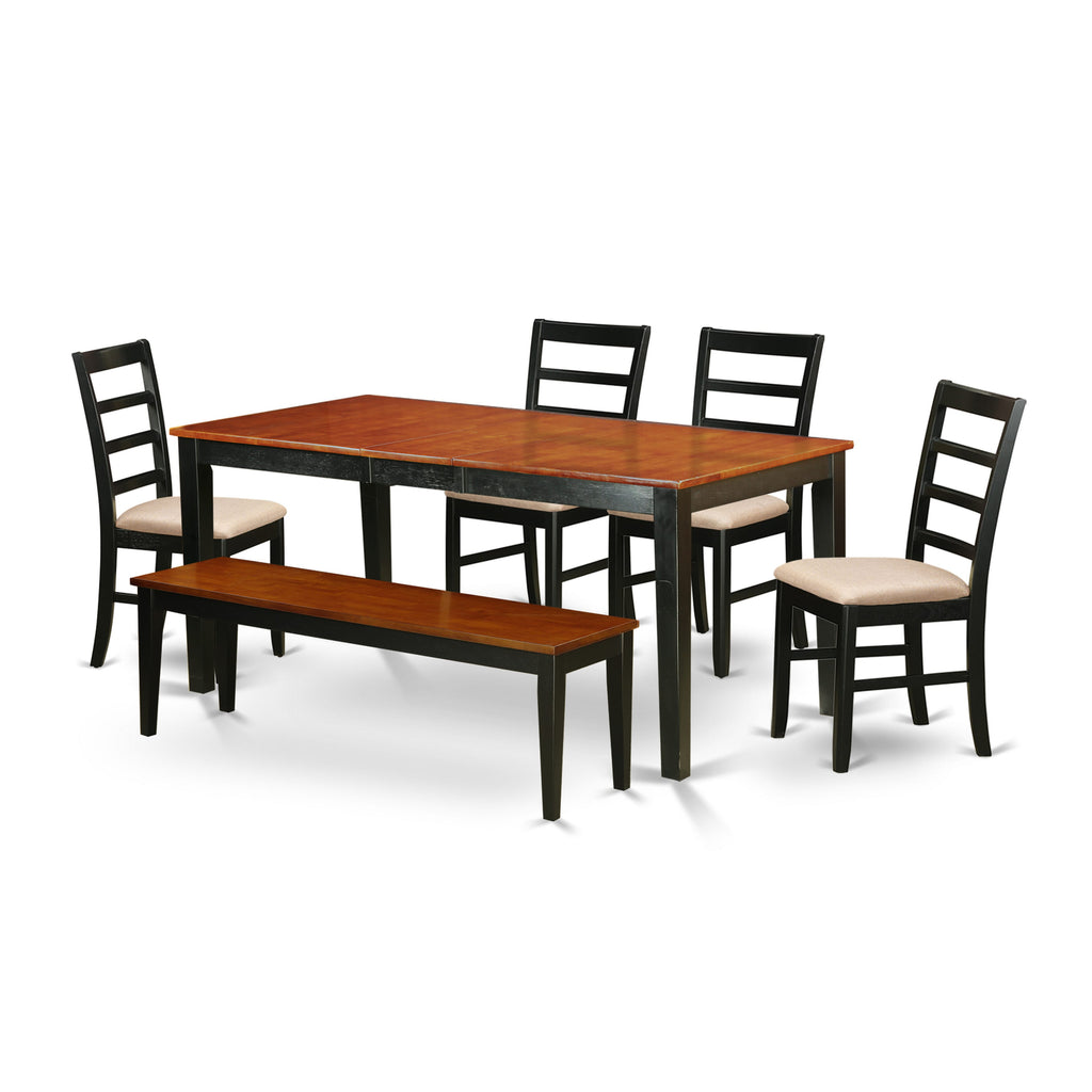 NIPF6-O4U-A Dining Ensemble Rectangle Table Set with Butterfly Leaf, 4 Chairs & Bench, 36x66 In, Black & Cherry
