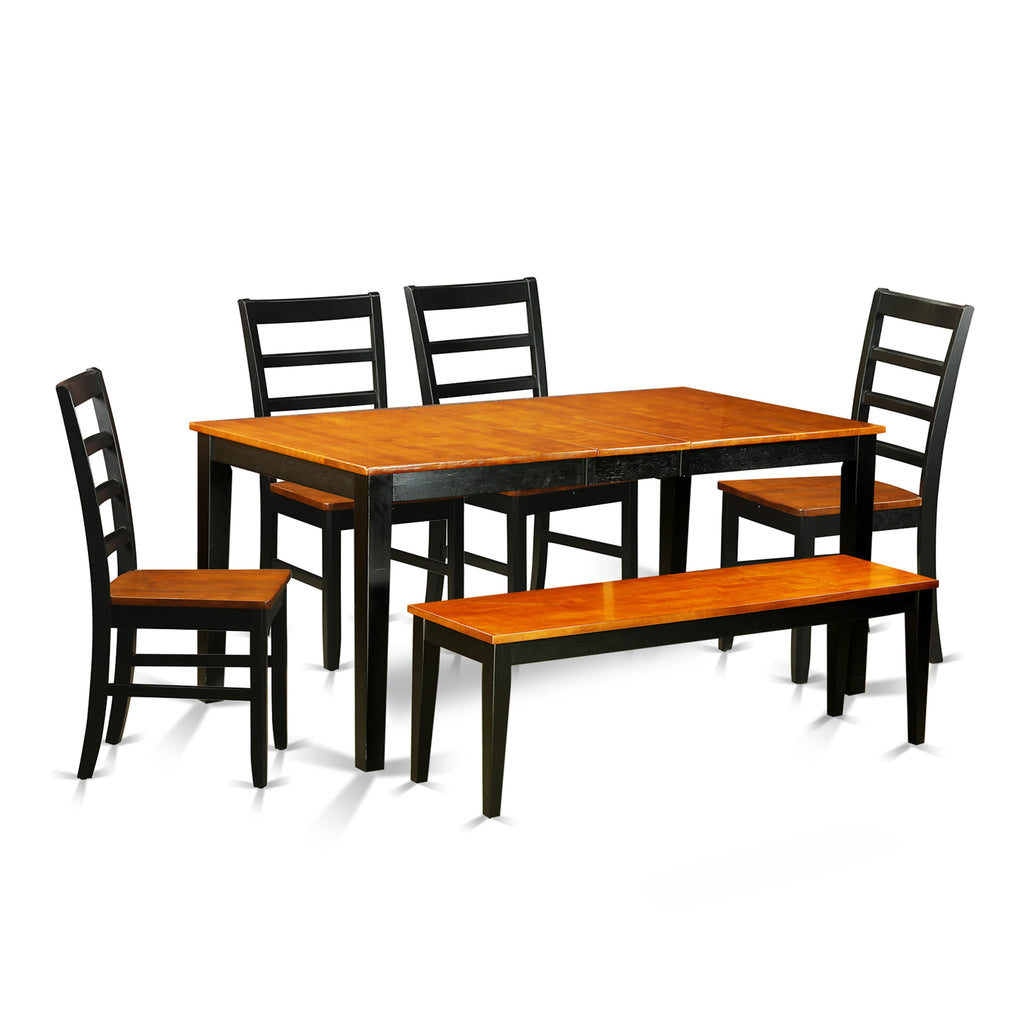 NIPF6-WGG-V - Charming 6-Piece Dining Set with Butterfly Leaf Extension and Bench Seating, Black & Cherry