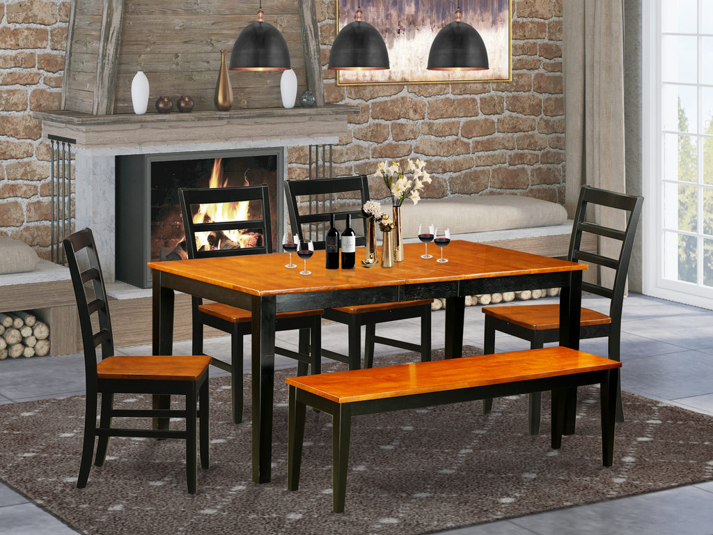 NIPF6-WGG-V - Charming 6-Piece Dining Set with Butterfly Leaf Extension and Bench Seating, Black & Cherry