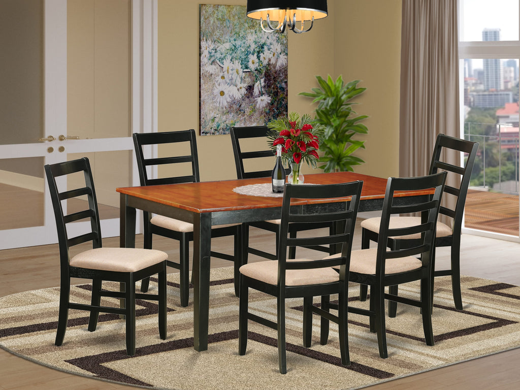 NIPF7-BMV-A Dining Ensemble 7-Piece with Butterfly Leaf Table and Upholstered Chairs, Black and Cherry, 36x66 In