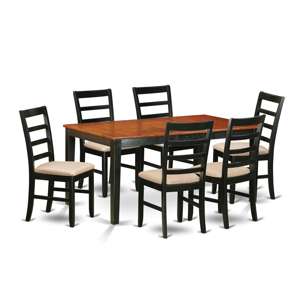 NIPF7-BMV-A Dining Ensemble 7-Piece with Butterfly Leaf Table and Upholstered Chairs, Black and Cherry, 36x66 In